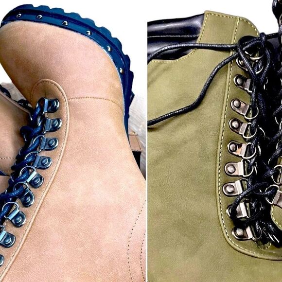 Pazzle Footwear l Silver-Studded, Suede Tan Combat Boots Size 6 l NWOT - Picture 6 of 9